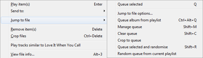 Jump to File playlist editor menu